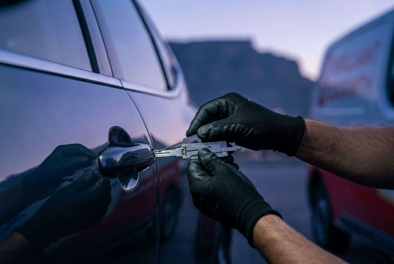 Precision Locksmith automotive technician programming a transponder car key in Gauteng