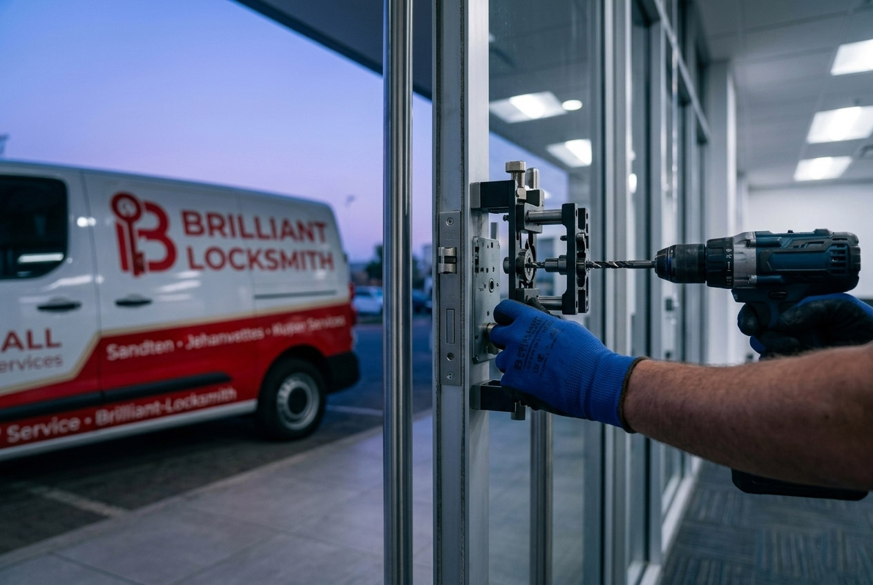 Precision Locksmith technician installing a commercial lock and access control system in Johannesburg